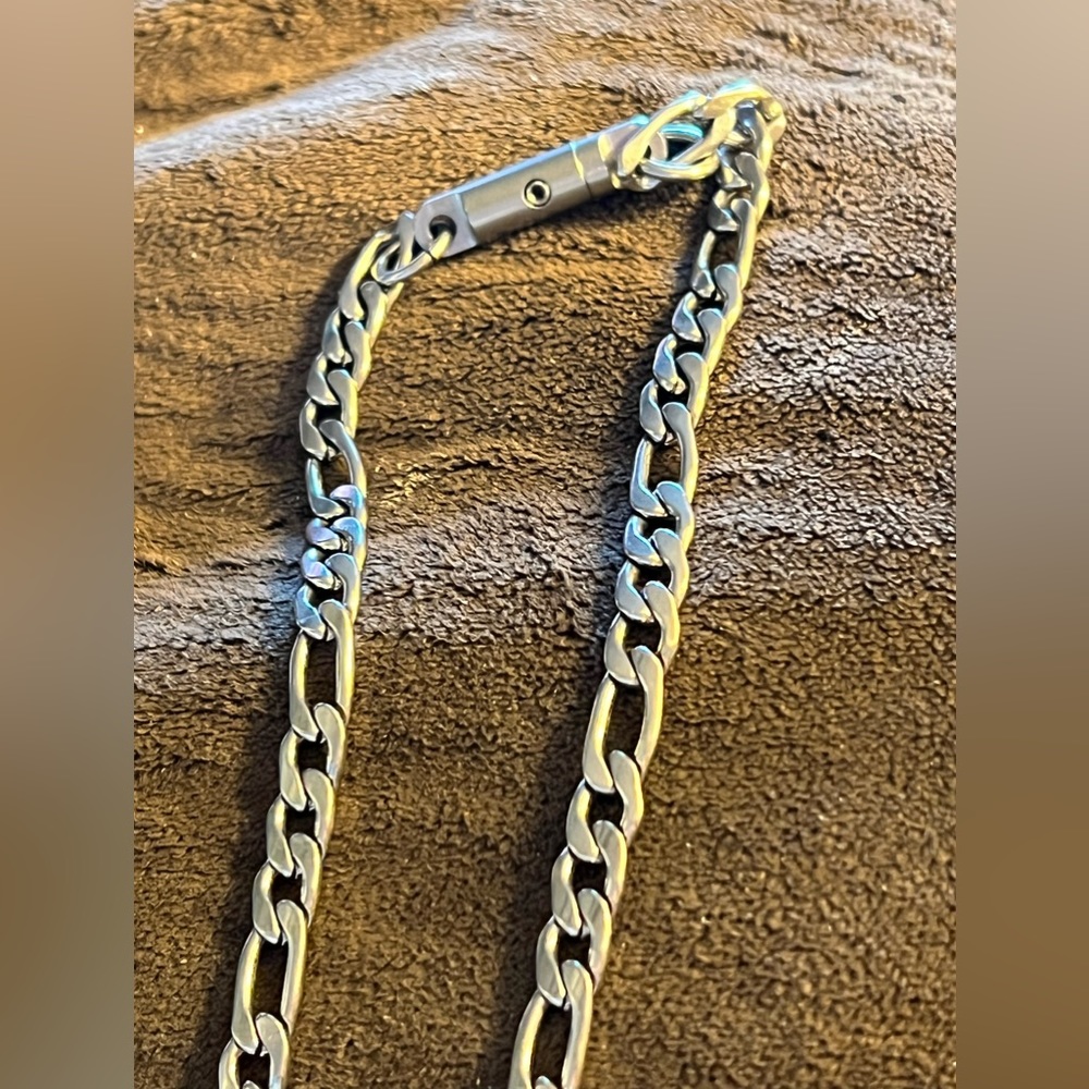 Eternity Locking Stainless Steel, Figaro Chain Necklace for a man or women